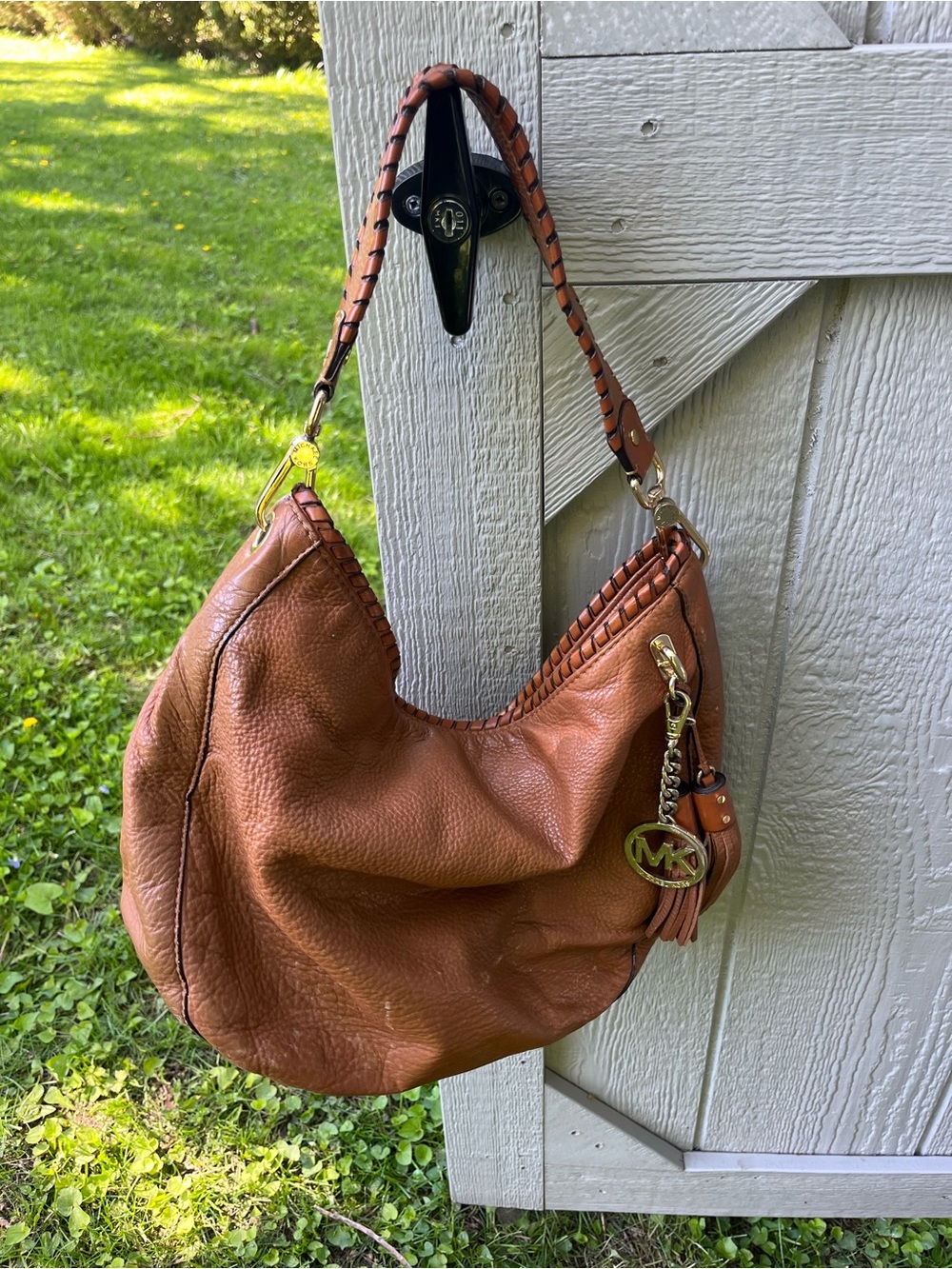 Michael Kors Brown Leather Hobo Bag with Braided Handle